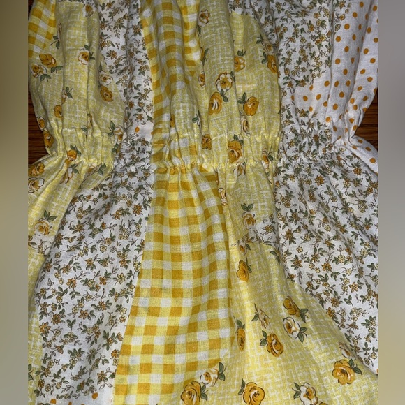 Vintage patchwork floral summer yellow halter dress milkmaid xs small  prairie